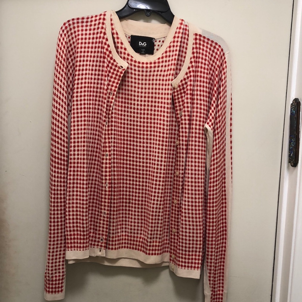 D&G Red and Cream Checkered Cardigan